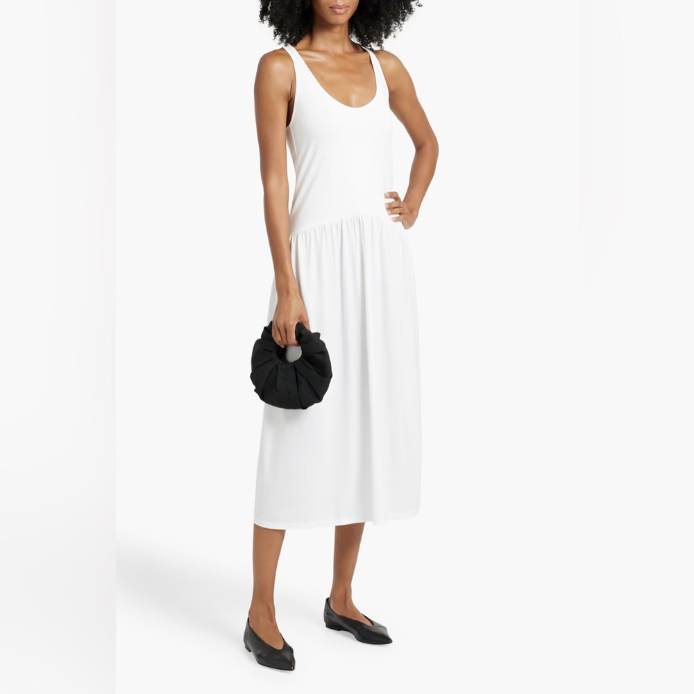 Another Tomorrow Stretch Cotton And Lyocell-blend Jersey Midi Dress In White